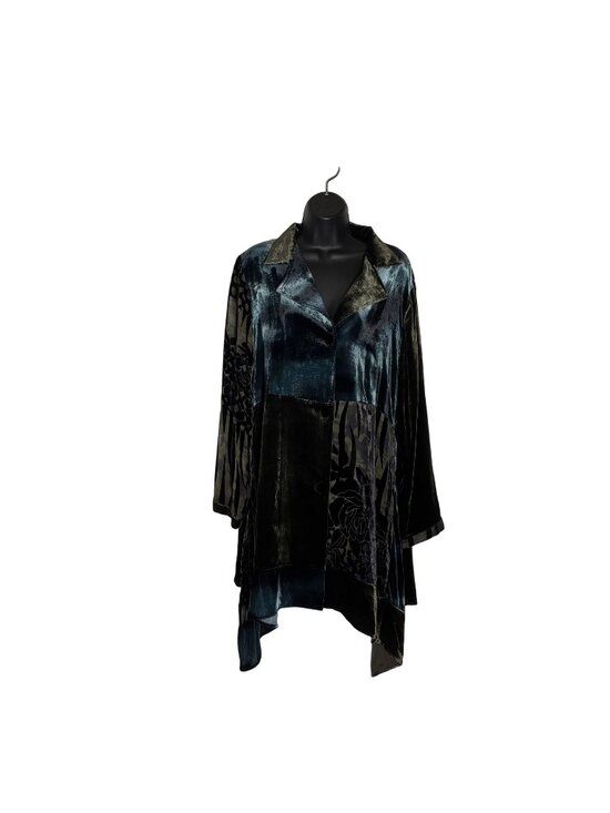 Anis.A Jackets & Blazers - Elegant Anis.A Velvet & Silk Blend Asymmetrical Drape Jacket XL Black/Green